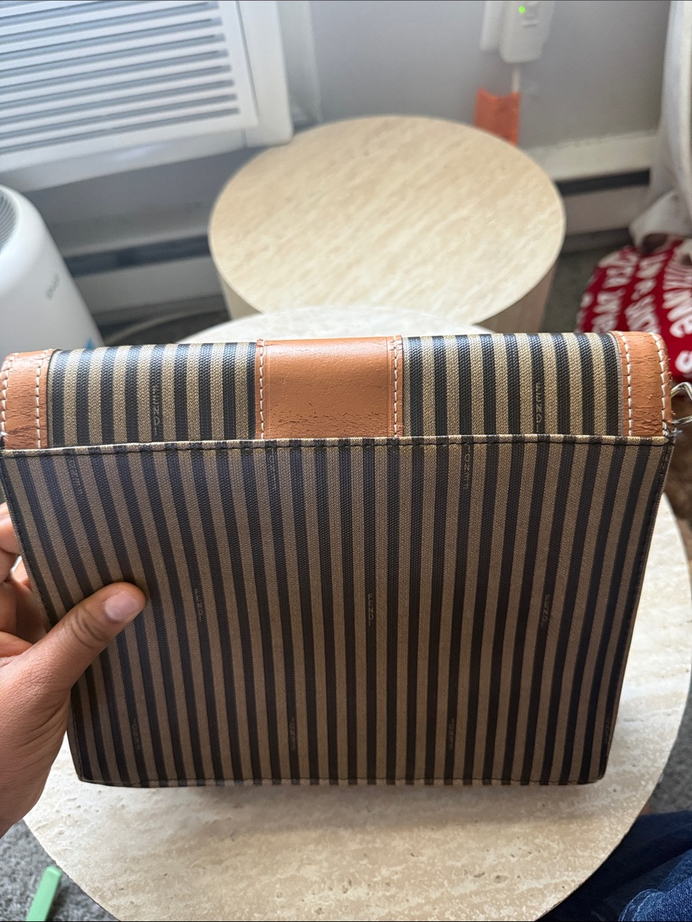 Fendi Brown & Black Striped Leather-Trim Messenger Bag with Gold-Tone Lock - Picture 3 of 6